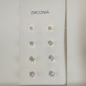 4 PAIRS I AM STERLING SILVER ZIRCONIA STUD BLING EARRINGS